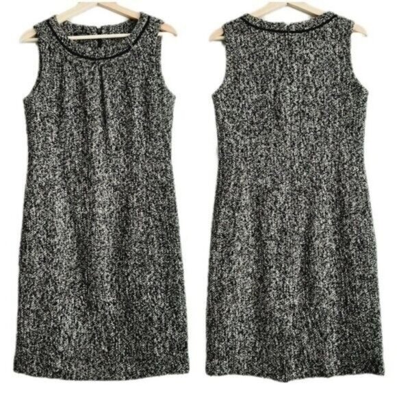TALBOTS Tweed Sheath Dress Woven Tweed Style Fabric Grey Sz 10 - Picture 1 of 14
